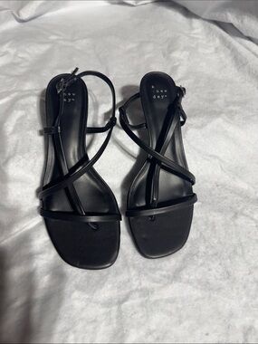 a new day Black Strappy Square-Toe Flat Sandals